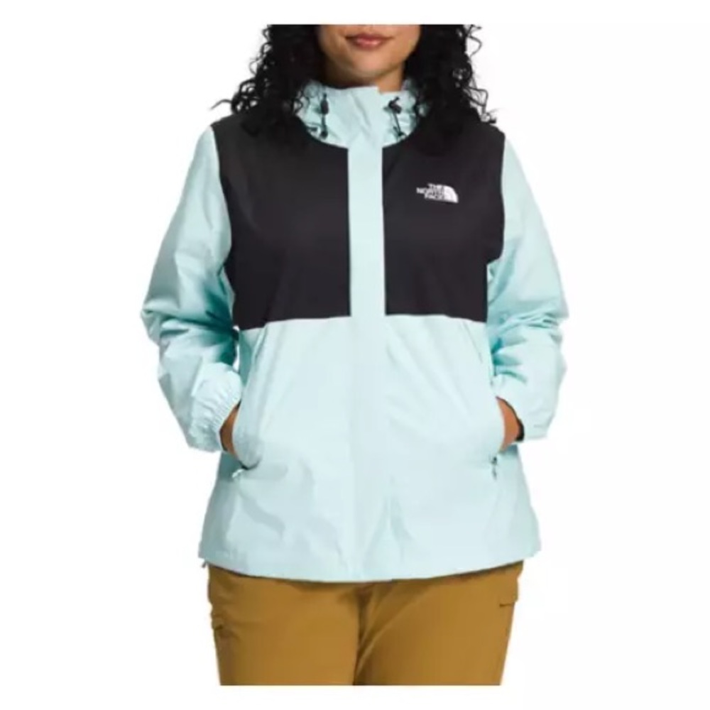 Northface NWOT women’s lightweight hooded rain jacket Sz 2x black/skylight blue